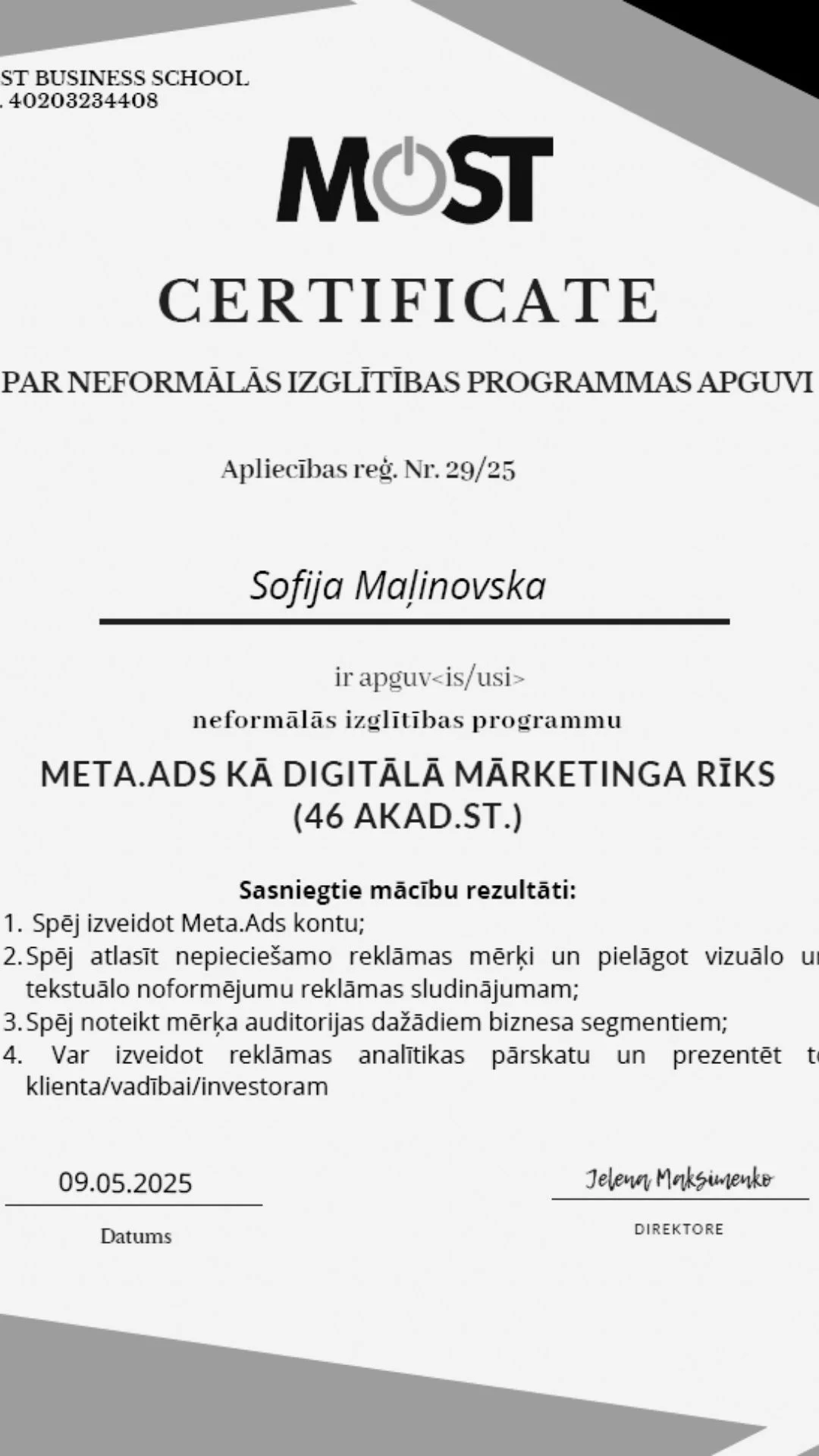 Certificate - Meta Ads as a Digital Marketing Tool